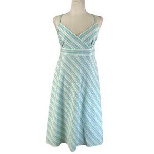 J.Crew Dress Spaghetti Strap Surplice Dress Vintage Y2K Pastel Blue Stripes